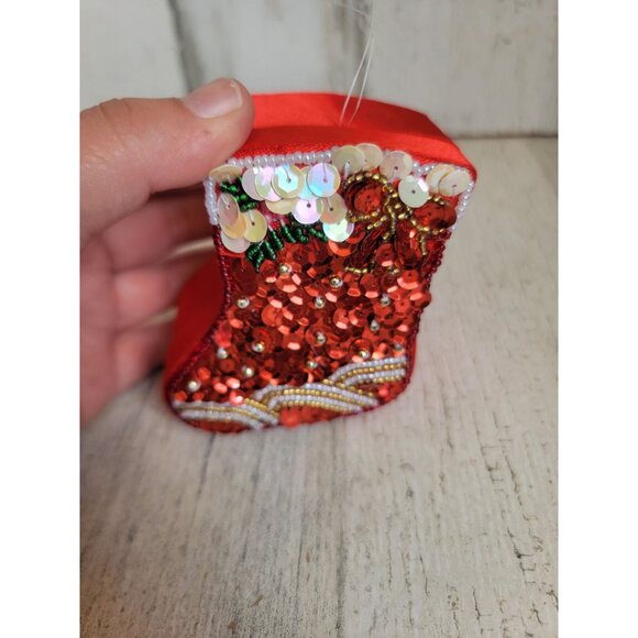Sequin mini stocking box ornament Xmas bead - Picture 5 of 5